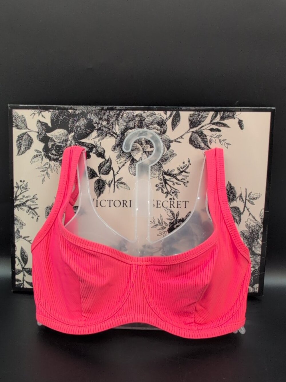 Victoria Secret Two Tone Ribbed Underwire Bikini Top 32DD Bright Coral